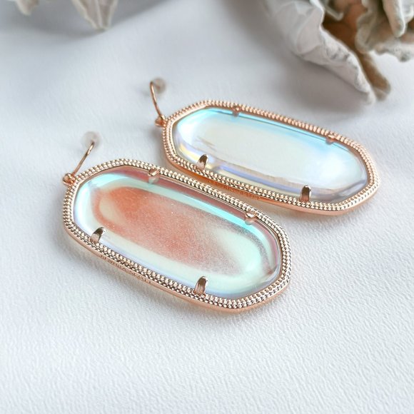 Danielle Rose Gold Drop Earrings Dichroic Glass Kendra Scott - Picture 3 of 3